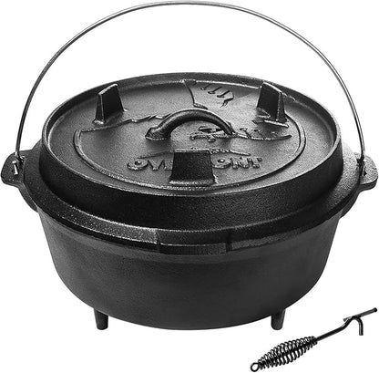 Overmont Camp Dutch Oven Pre Seasoned Cast Iron Lid Also a Skillet Casserole Pot with Lid Lifter for Camping Cooking BBQ Baking 9QT(Pot+Lid) by Overmont