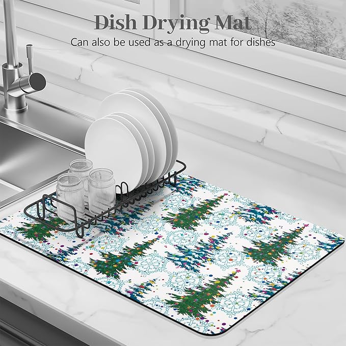 Bloss Christmas Drying Mat, 16"x24" Absorbent Coffee Mat with Waterproof Rubber Back, Fit Under Coffee Maker Machine / Counter - Image 3