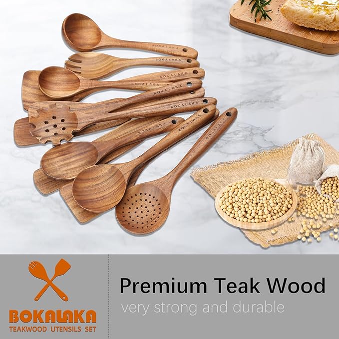 Wooden Spoons for Cooking,12 Pack Wooden Utensils for Cooking Wooden Cooking Utensils Wooden Kitchen Utensils Set Natural Teak Wooden Spatulas for Cooking - Image 6