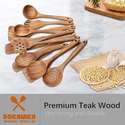 Wooden Spoons for Cooking,12 Pack Wooden Utensils for Cooking Wooden Cooking Utensils Wooden Kitchen Utensils Set Natural Teak Wooden Spatulas for Cooking - Image 6