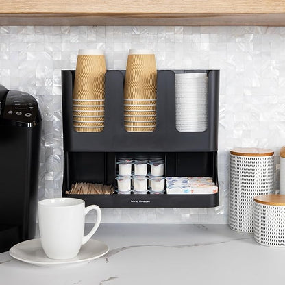 Mind Reader Cup and Condiment Station, 13 Inch Countertop Coffee Bar Organizer with 6 Compartments, Storage Caddy for Cups, Lids and Packets, Plastic, Black - Image 6