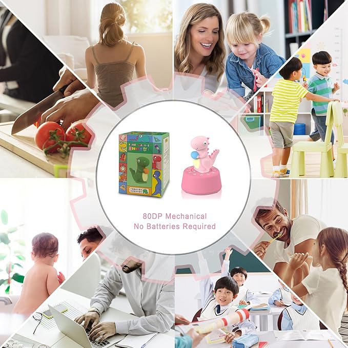 ELE DEPI 60 Minutes Mechanical Kitchen Timer,Cute Dinosaur Timer for Kids,Wind Up Egg Timer for Cooking,Reading,Classroom and Do Sports. (Pink)