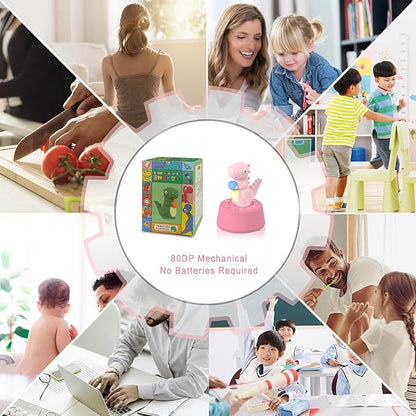 ELE DEPI 60 Minutes Mechanical Kitchen Timer,Cute Dinosaur Timer for Kids,Wind Up Egg Timer for Cooking,Reading,Classroom and Do Sports. (Pink)