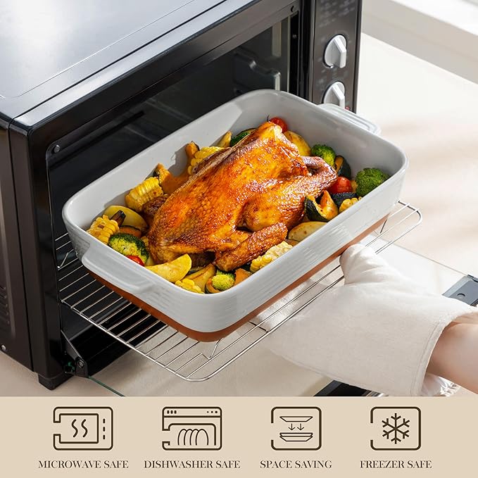 MALACASA Lasagne Dishes for Oven, 4.8 Qt Ceramic Oven Dish with Handles, 9 x 13 Inch Deep Rectangular Baking Dish Casserole Dishes, Grey Lasagna Pan Bakeware for Roasting, Series TARA - Image 4