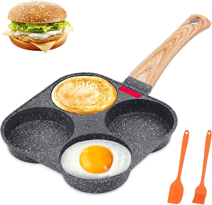 AHFLRITO 4-Cup Egg Pan Nonstick, Healthy Aluminum Omelette Pan, Breakfast Omelette Skillet for Fried Eggs Cooker, Pancakes, Suitable for Gas Stove & Induction Cookware by AHFLRITO