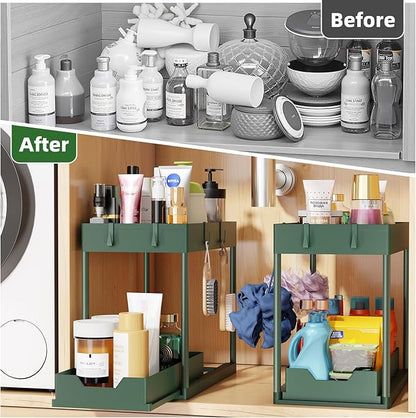 Simple Trending Under Sink Organizer 2 Pack, Sink Pull-Out Sliding Storage Cabinet, 2-Tier Under Shelf Organizer for Kitchen Bathroom, Green - Image 3