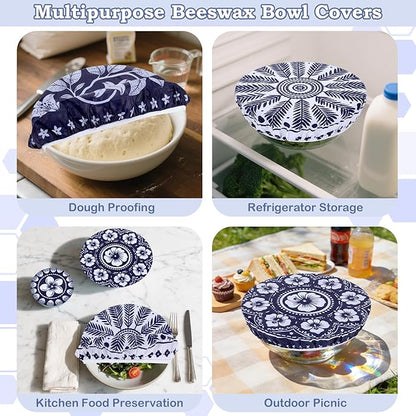 5-Size Reusable Beeswax Bowl Covers for Bread Proofing, Cotton Cloth Flexible Beeswax Wraps for Food Storage(Blue Lily) - Image 5