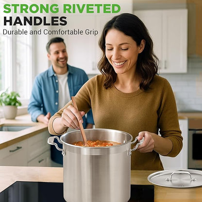 NutriChef Stainless Steel Cookware Stock Pot - 24 Quart, Heavy Duty Induction Soup Pot With Lid, Induction, Ceramic, Glass and Halogen Cooktops Compatible - NCSPT24Q - Image 8