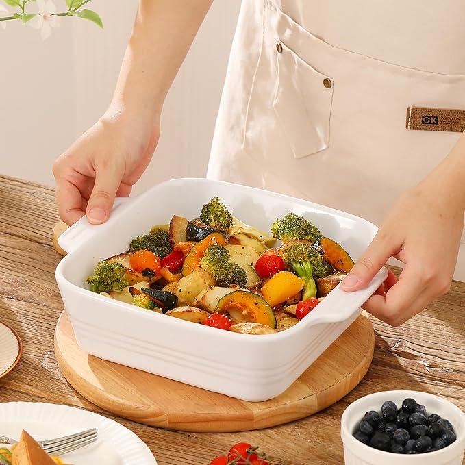 DOWAN 8x8 Baking dish, Square Baking Pan, Ceramic Casserole Dishes for Oven, Cake Pan with Handle, for Brownie, Lasagna, Casserole, 2 Quart, Home Gift, Bright White - Image 4