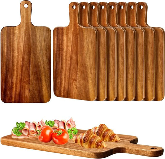Nuenen 10 Pcs Wood Cutting Board with Handle 15.7 x 7.8 Inch Acacia Wooden Serving Kitchen Chopping Boards for Pizza, Bread, Cheese, Charcuterie, Fruit, Vegetables(Acacia) by Nuenen