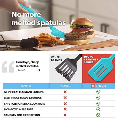 New DI ORO Silicone Turner Spatula Set - Kitchen Spatulas for Nonstick Cookware - Cooking Utensils for Flipping Eggs & Pancakes - 600°F Heat-Resistant BPA Free Turners - Dishwasher Safe (4pc, Teal) - Image 2