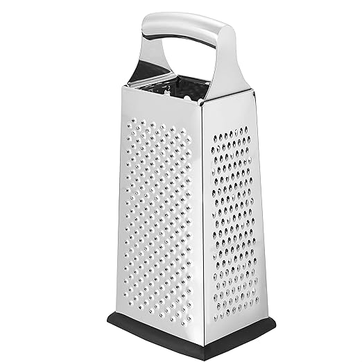 Amazon Basics Rectangular 4-Sided Box Cheese Grater and Shredder, Stainless Steel, Handheld, for Vegetables, Zester, Non-Slip Base, Dishwasher-Safe, 9 inch, Black - Image 2