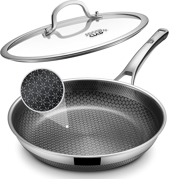 Non Stick Frying Pans, 12-inch with Lid, Hybrid Fajita Pans Nonstick,non stick Skillets Stainless Steel, Dishwasher & Oven-Safe, Induction Compatible Cooking Pan, PFOA Free Cookware by Yonida