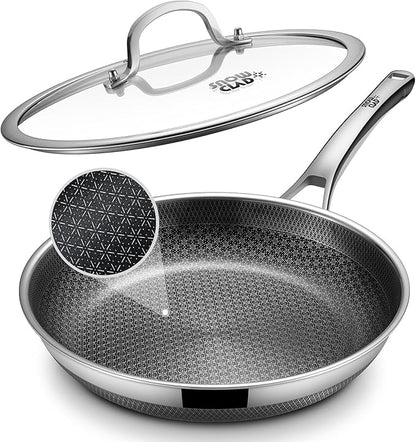Non Stick Frying Pans, 12-inch with Lid, Hybrid Fajita Pans Nonstick,non stick Skillets Stainless Steel, Dishwasher & Oven-Safe, Induction Compatible Cooking Pan, PFOA Free Cookware by Yonida