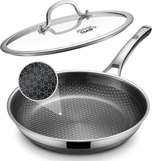 Non Stick Frying Pans, 12-inch with Lid, Hybrid Fajita Pans Nonstick,non stick Skillets Stainless Steel, Dishwasher & Oven-Safe, Induction Compatible Cooking Pan, PFOA Free Cookware by Yonida
