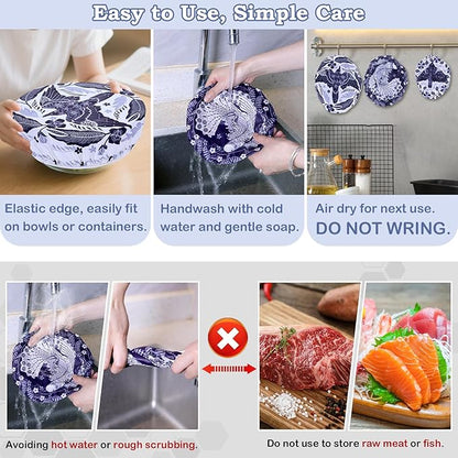 5-Size Reusable Beeswax Bowl Covers for Bread Proofing, Cotton Cloth Flexible Beeswax Wraps for Food Storage(Humpback Whale) - Image 6