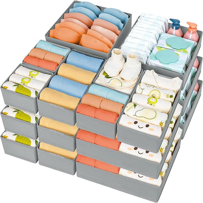 DIMJ Drawer Organizer 15 Pack - Foldable Baby Clothes Storage & Dresser Organizer for Nursery, Bedroom, Closet - Nursery Organization Dresser Dividers for underwear, Sock,Bra, Belt, Tie, Gray by DiMJ