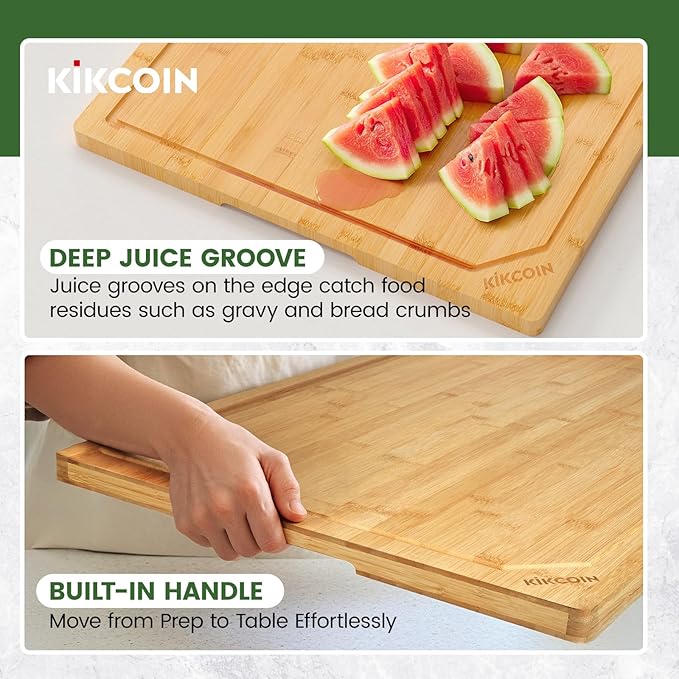 Kikcoin 36”×24” Bamboo Cutting Boards for Kitchen, Heavy Duty Wooden Cutting Boards, Healthy Extra Large Chopping Boards with Deep Juice Groove and Handle, Oversized Stove Top Cover, Natural - Image 7