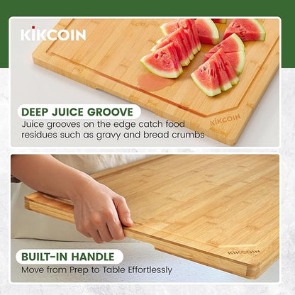Kikcoin 30”×20” Bamboo Cutting Boards for Kitchen, Heavy Duty Wooden Cutting Boards, Healthy Extra Large Chopping Boards with Deep Juice Groove and Handle, Oversized Stove Top Cover, Natural - Image 7