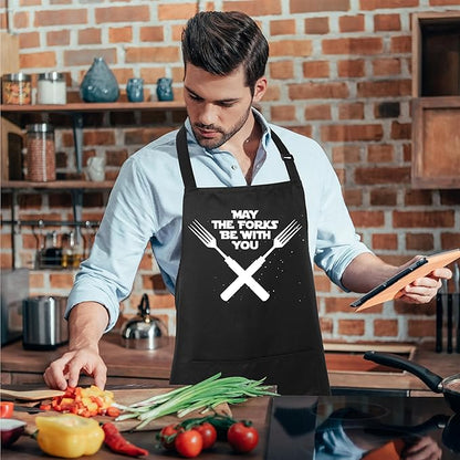 Xornis 100% Cotton Funny Apron for Men Women Adjustable Bib Aprons with 2 Pockets Grill Kitchen Cooking BBQ One Size Fits All