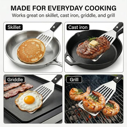 Stainless Steel Fish Spatula, 12.2" Slotted Metal Turner with Heat-Resistant PP Handle, Thin Beveled Edge, Sturdy 1.2 mm Blade for Fish, Burgers, Eggs, Pancakes, Cast Iron & Grill