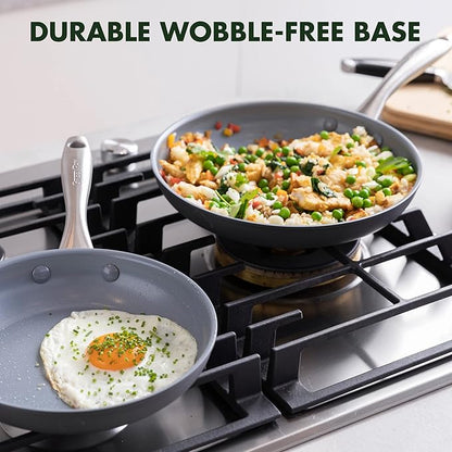 GreenPan Lima Hard Anodized 8" 10" & 12" Frying Pan Skillet Set, Ceramic Nonstick, PFAS-Free Nontoxic Pots & Pans, Oven & Broiler Safe, Stainless Steel Handles, Cookware for Eggs & Omelet, Gray - Image 7