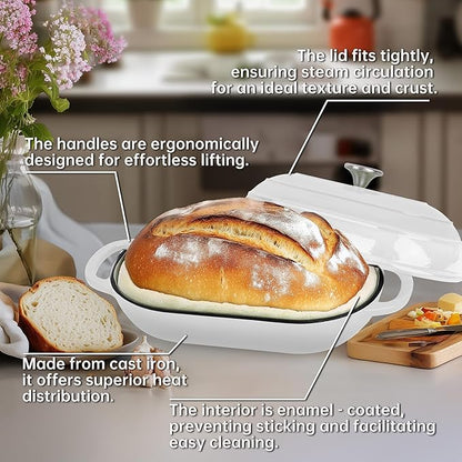 Premium Enameled Cast Iron Dutch Oven for Bread Baking | Non-Stick 5QT Oval Bread Oven with Lid | Perfect for Sourdough, Loaf, and Artisan Baking (Beige, 5 QT)
