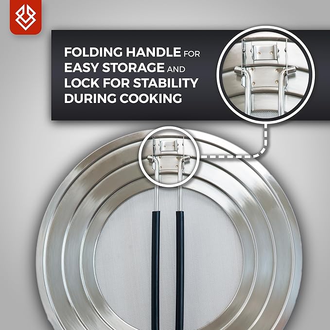 14 inch Dishwasher-Safe Splatter Screen Guard for Frying Pan Grease - Shields 99% of Stove Top from Bacon, Fry Oil, or Deep Fryer Splash - Easy Kitchen Storage Foldable Heat-Resistant Silicone Handle - Image 7