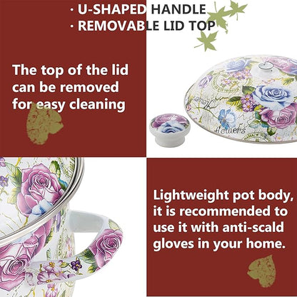 Retro Flower Enamel Stockpot with Lid,Stockpots for Cooking,Retro Classic Design(5L-Blue Rose) - Image 6