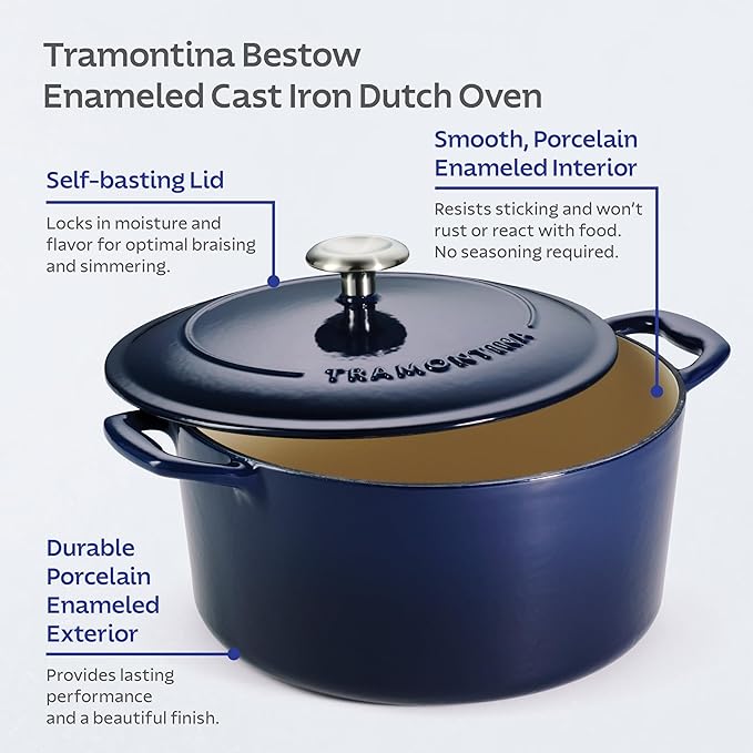 Tramontina Bestow Enameled Cast Iron Dutch Oven Pot with Lid, Round 5.5-quart, Blue - Image 7
