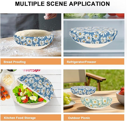 Reusable Bowl Covers for Bread Proofing（2 Large）- Cotton Beeswax Bowl Covers Reusable with Elastic Rim, Sourdough Bowl Cover for Food Storage and Food Preservation (10INCH) (daisy)