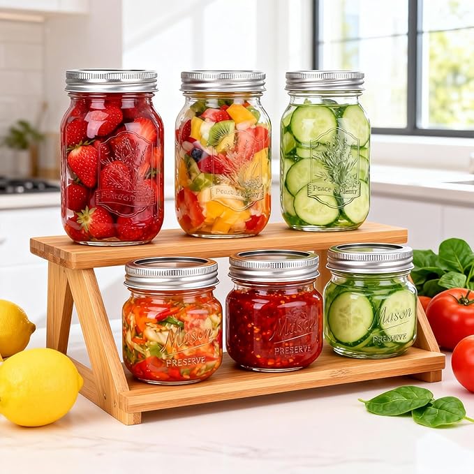 Eathtek 8 oz Glass Mason Jars with Regular Lids, 6 Pack 240 ml Canning Jars With Labels, Tags & Twine for Jam Jelly Spice Honey Herbs, Shower Favors Food Storage Wedding & Party Decor
