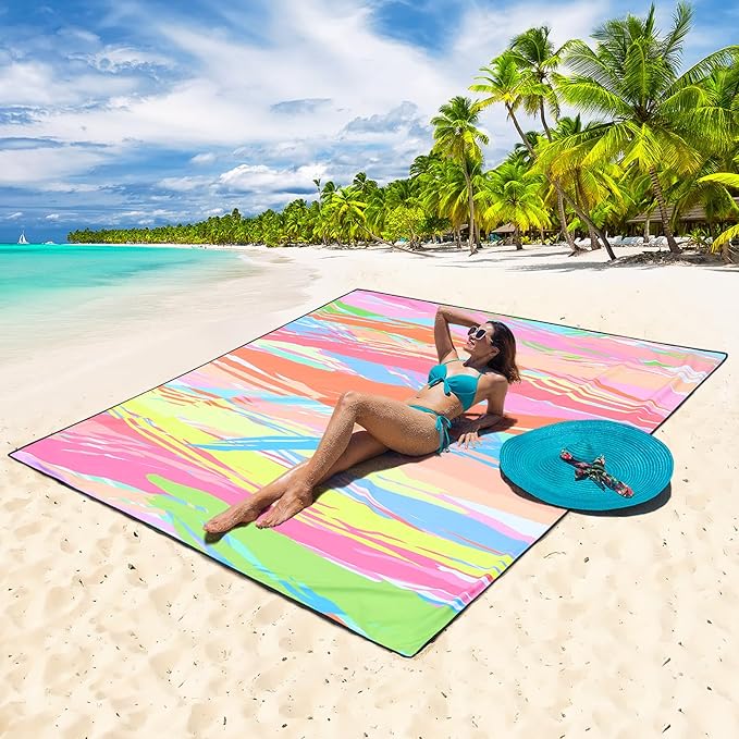 HIHOHO Beach Blanket Waterproof Sandproof Extra Large Beach Mat 79" X 83"/120"x108"for 1-8 Adults Quick Drying Durable Outdoor Picnic Mat for Beach Travel Camping Hiking
