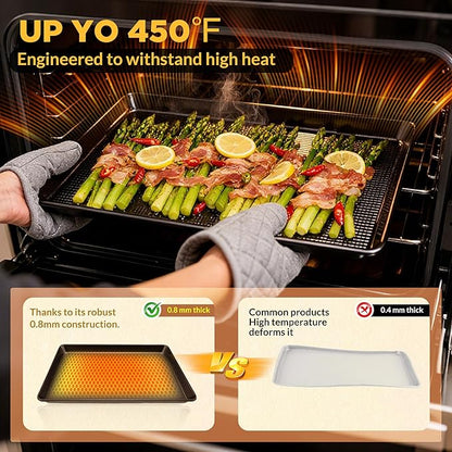 Professional Non-Stick Baking Sheets Set, 3-Piece Heavy Duty Carbon Steel Cookie Sheets with Oven Safe & Even Heating for Baking, Roasting, Cooking (Black)
