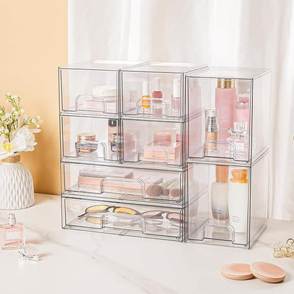 Vtopmart Stackable Storage Drawers Set of 8, Clear Plastic Organizer Bins for Bathroom Supplies,Ideal for Cabinet,Pantry,Laundry Room Organization - Image 2