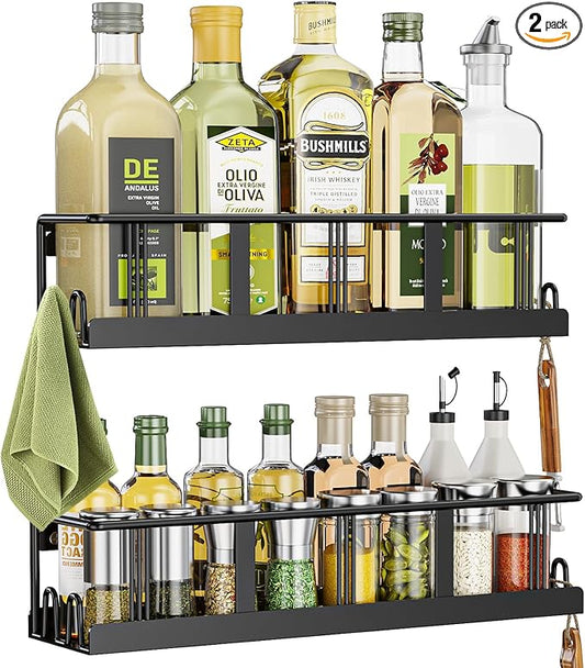 Bunoxea Spice Rack Wall Mounted 2 Pack, Space-Saving Spice Organizer for Spice Jars and Seasonings,Screw or Adhesive Hanging Spice Rack Organizer for Your Kitchen Cabinet,or Pantry Door