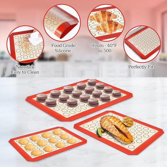 Baking Sheet with Silicone Baking Mat Set,CEKEE Stainless Steel Baking Sheet Pan Tray, Cookie Sheets for Baking, 6PCS Baking Supplies Bakeware Sets for Oven Making Cookies, Macaroons, Bread - Image 4
