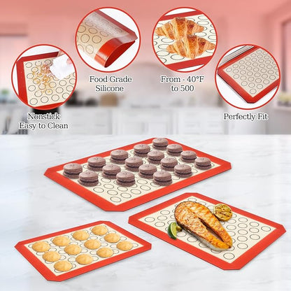 Baking Sheet with Silicone Baking Mat Set,CEKEE Stainless Steel Baking Sheet Pan Tray, Cookie Sheets for Baking, 6PCS Baking Supplies Bakeware Sets for Oven Making Cookies, Macaroons, Bread - Image 4