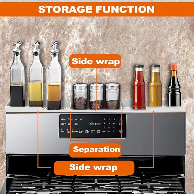 AWOKE Stove Top Shelf 30 Inch - Silicone Material Magnetic Shelf for The Stove - 3 Functional Partitions Kitchen Spice Rack Organizer - White - Image 2