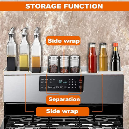 AWOKE Stove Top Shelf 30 Inch - Silicone Material Magnetic Shelf for The Stove - 3 Functional Partitions Kitchen Spice Rack Organizer - White - Image 2
