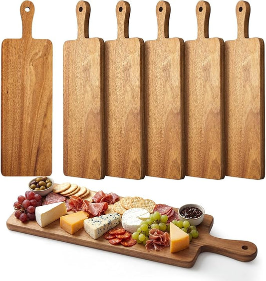Nuenen 6 Pcs Wood Cutting Board with Handle 16.1 x 4.7 Inch Acacia Bamboo Wooden Serving Kitchen Chopping Boards for Pizza, Bread, Cheese, Charcuterie, Fruit, Vegetables(Narrow Acacia) by Nuenen