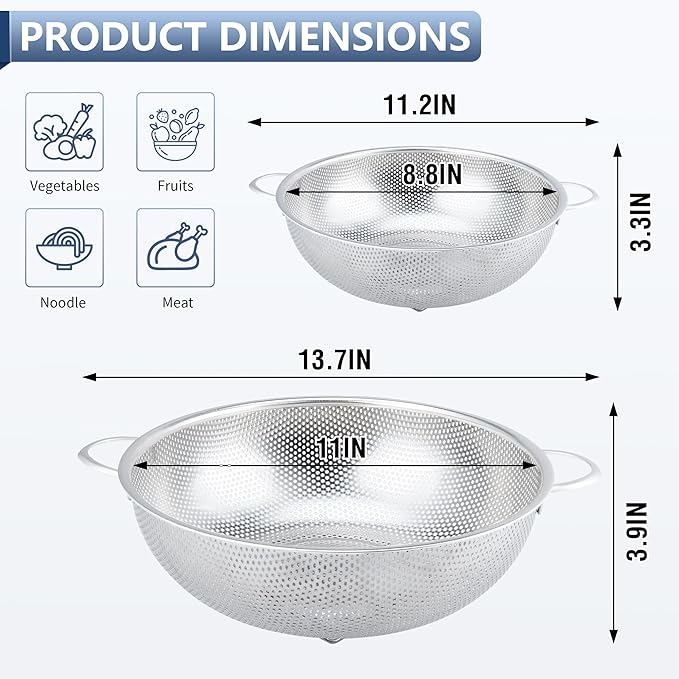 Gulex Colander Stainless Steel 5-Quart, Metal Strainers with Base, Strainer for Kitchen Food, Dishwasher Safe - Image 2