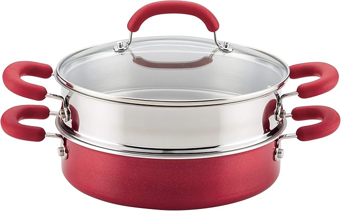 Rachael Ray Create Delicious Aluminum Nonstick Steam Set, 3-Quart, Red Shimmer by RachaelRayKitchenware