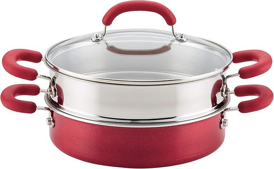 Rachael Ray Create Delicious Aluminum Nonstick Steam Set, 3-Quart, Red Shimmer by RachaelRayKitchenware