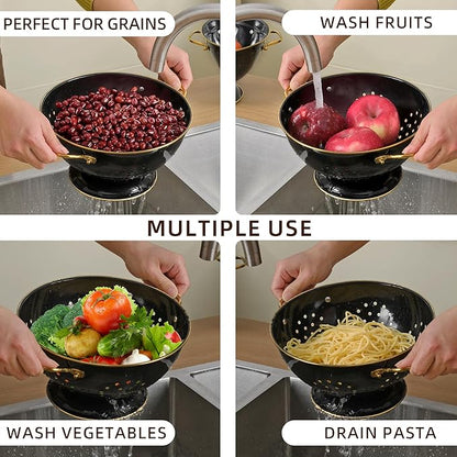 Metal Colander 2 Pack, 3.5 Quart Powder Coated Self-draining Solid Ring Base Metal Large Kitchen Pasta Vegetable Fruit Strainer with Handle (L-BLACK) - Image 6