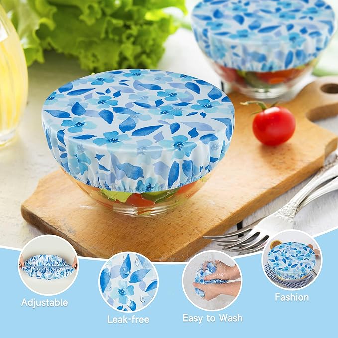 wegreeco Elastic Reusable Bowl Covers for Bread Proofing, Fabric Cloth Sourdough Bowl Covers for Proofing - Set of 3, Blue Flower