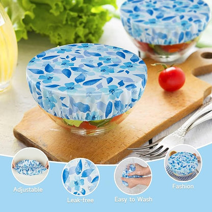 wegreeco Elastic Reusable Bowl Covers for Bread Proofing, Fabric Cloth Sourdough Bowl Covers for Proofing - Set of 3, Blue Flower