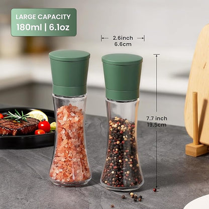 VEVOK CHEF Green Salt and Pepper Grinder Mill Set Stainless Steel Pepper Shaker Adjustable Ceramic Coarseness Salt Grinder Black Pepper Spice Grinder Mill - Image 3