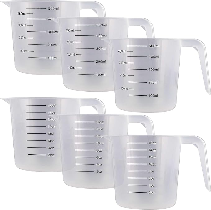U.S. Kitchen Supply Plastic Measuring Cups with Handles - 16 oz (500 ml) Liquid Measuring Cup Set of 6 - Clear Microwave Safe Kitchen Cups - Measure in mL or Ounces, Measurement Cup for Cooking by USKitchenSupply