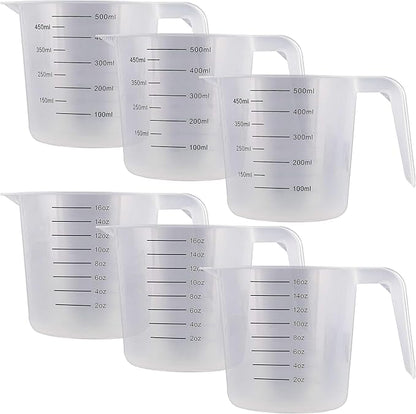 U.S. Kitchen Supply Plastic Measuring Cups with Handles - 16 oz (500 ml) Liquid Measuring Cup Set of 6 - Clear Microwave Safe Kitchen Cups - Measure in mL or Ounces, Measurement Cup for Cooking by USKitchenSupply